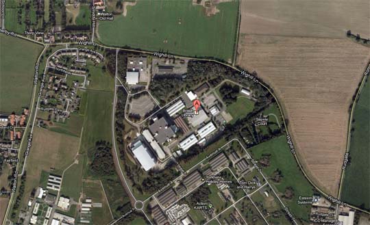 aerial view of British newspaper building